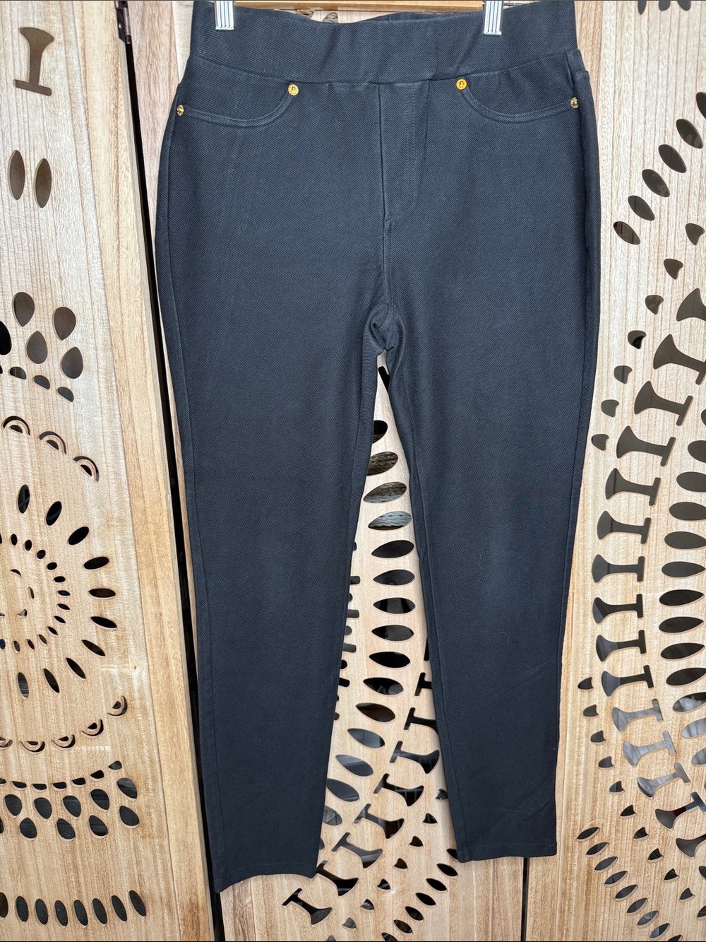 Michael Kors Black Pull-On Pants with Gold Rivet Accents